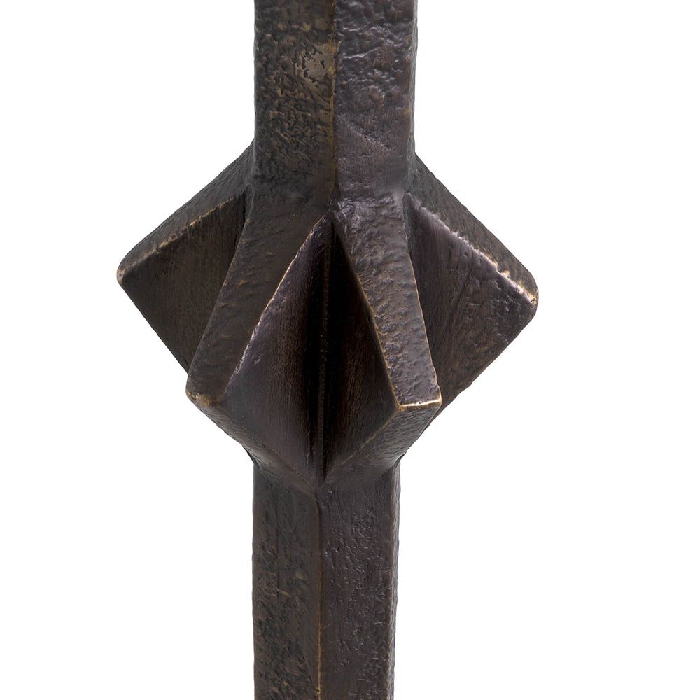 bronze geometric lamp with linen mix shade