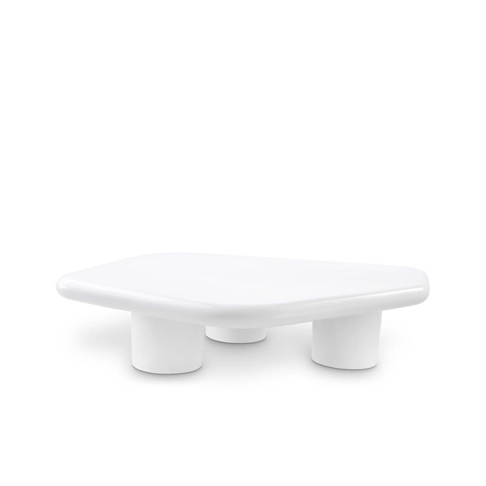 Bold and contemporary white coffee table with organically shaped surface