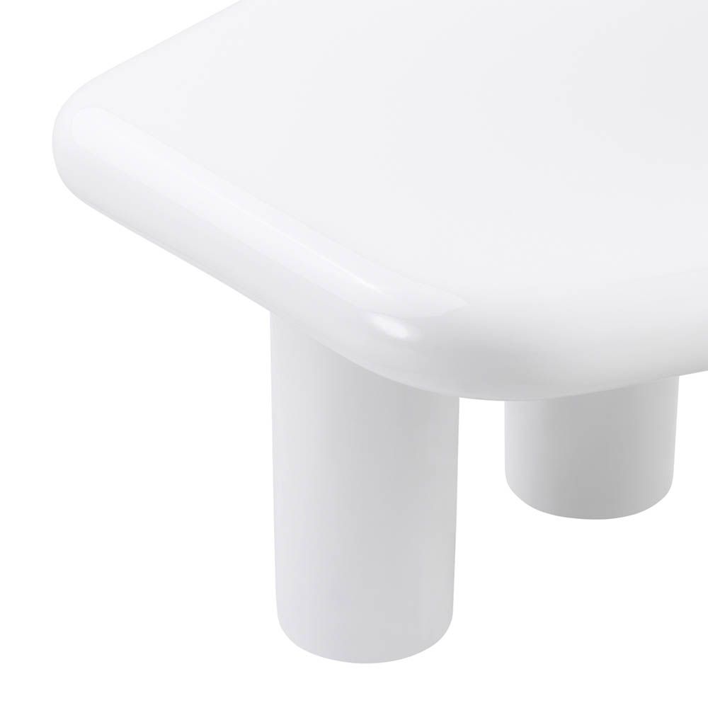 Contemporary, rounded, organic shaped side table in white fiberglass finish