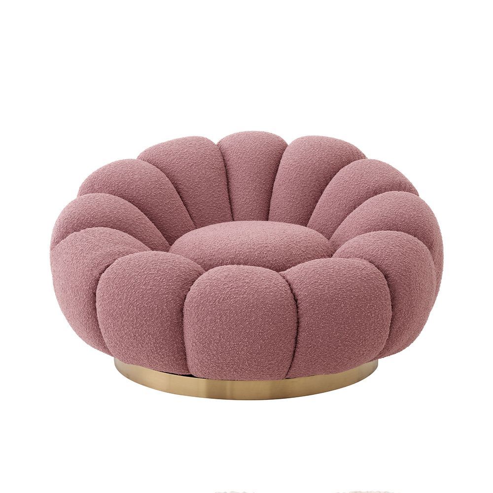 A luxurious swivel chair by Eichholtz with a flower-like design and brushed brass base