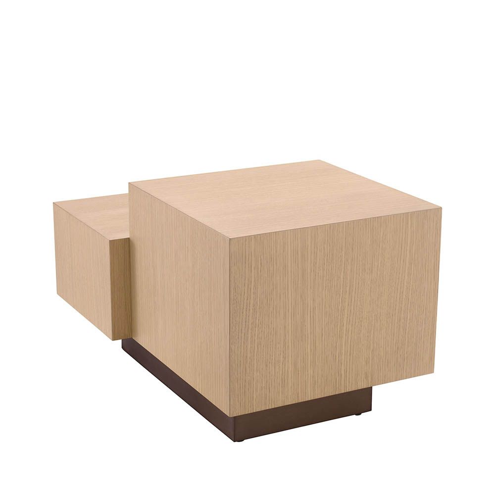two-tiered natural oak veneer side table