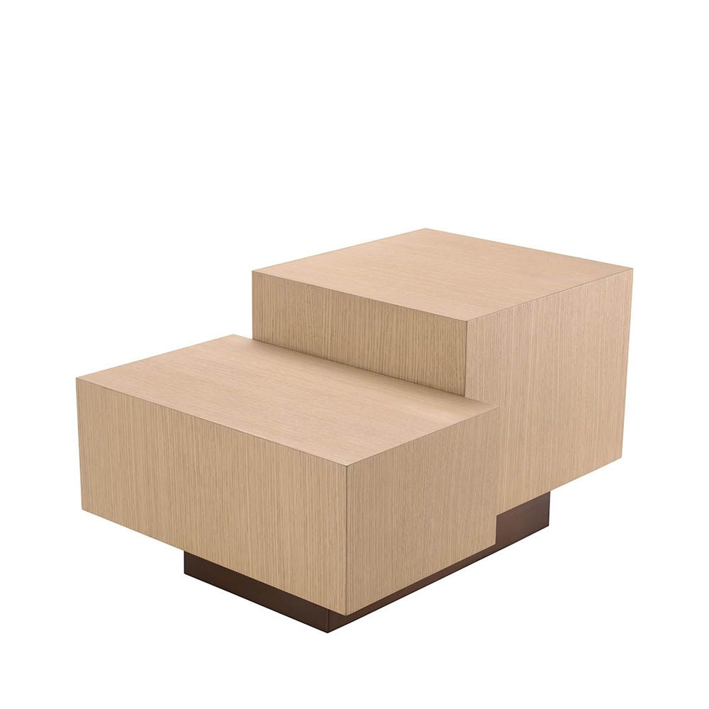 two-tiered natural oak veneer side table