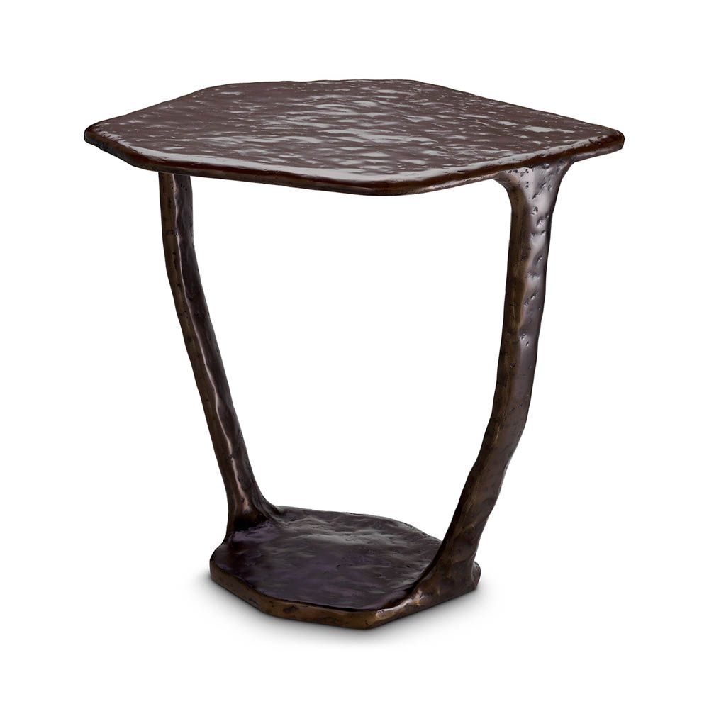 bronze side table, handcrafted in a hammered bronze style