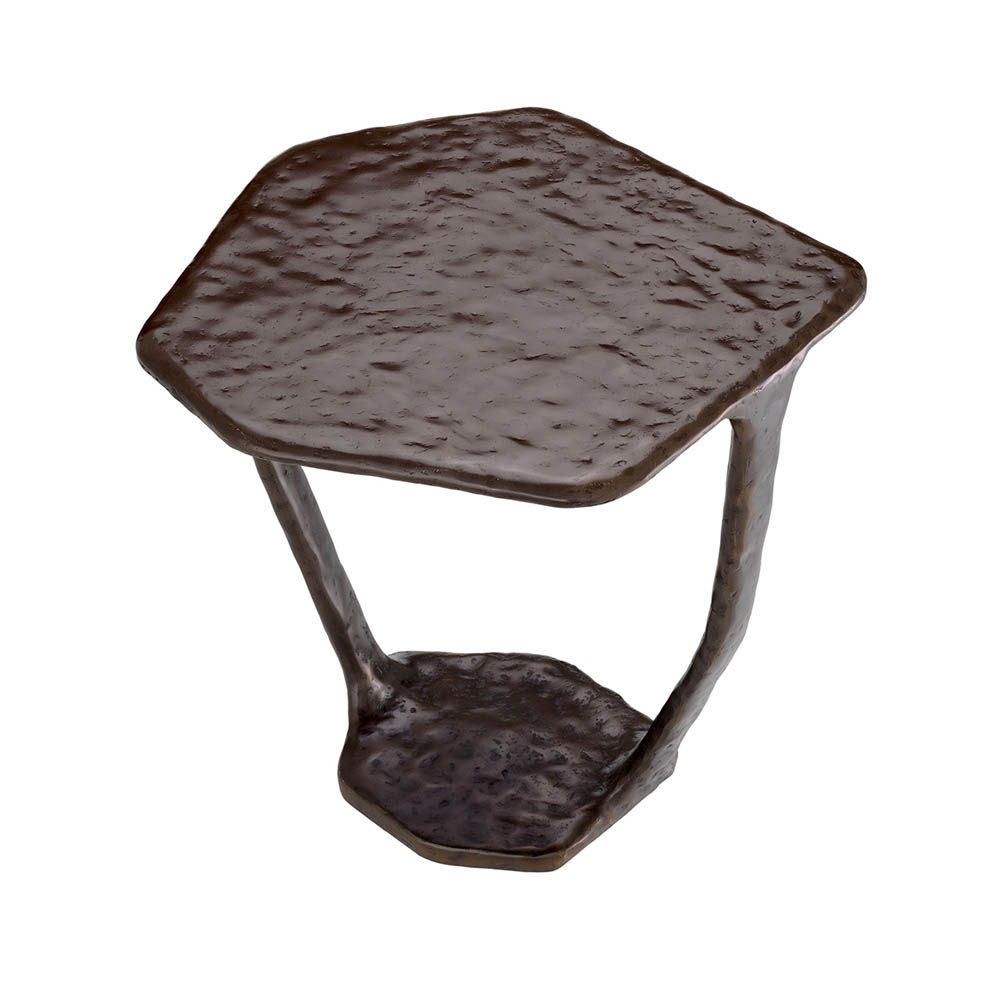 bronze side table, handcrafted in a hammered bronze style