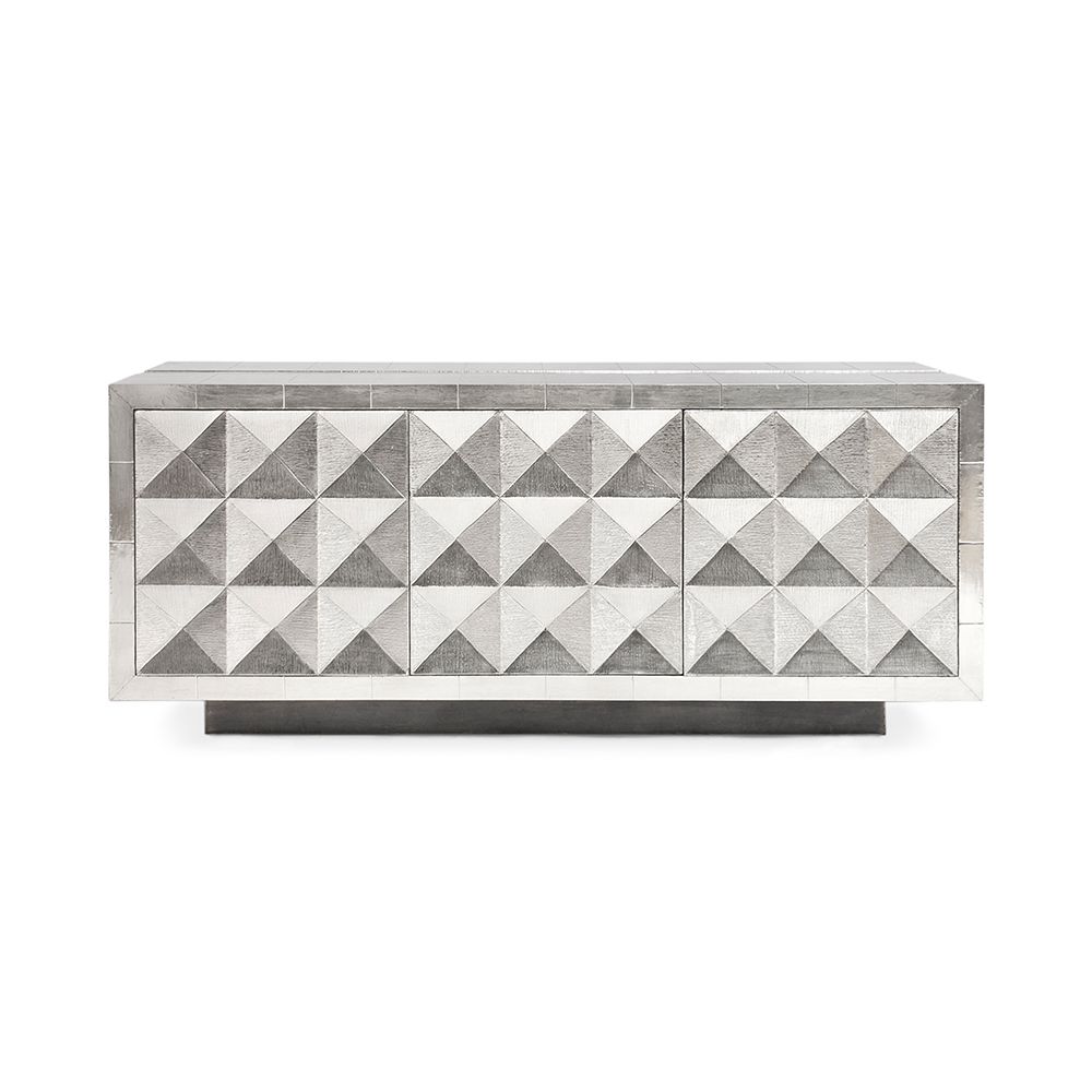 A dazzling rock glam sideboard with a chic, nickel finish