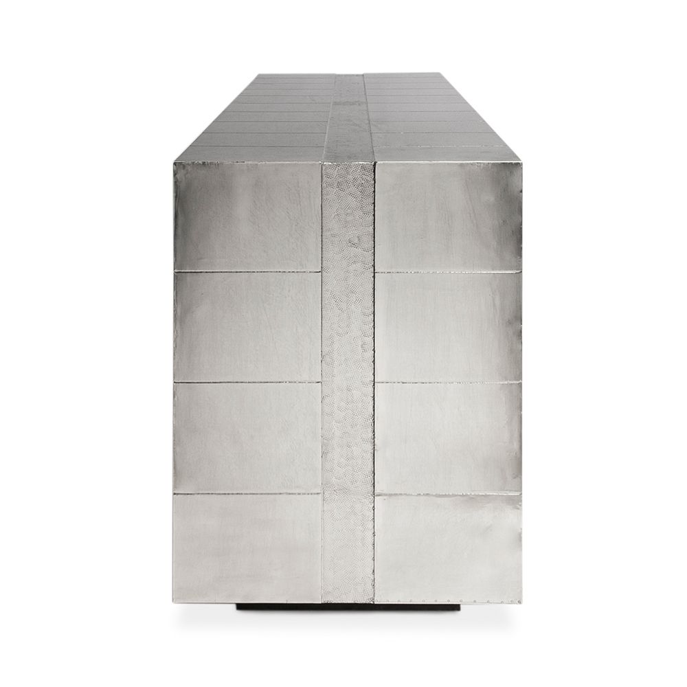 A dazzling rock glam sideboard with a chic, nickel finish