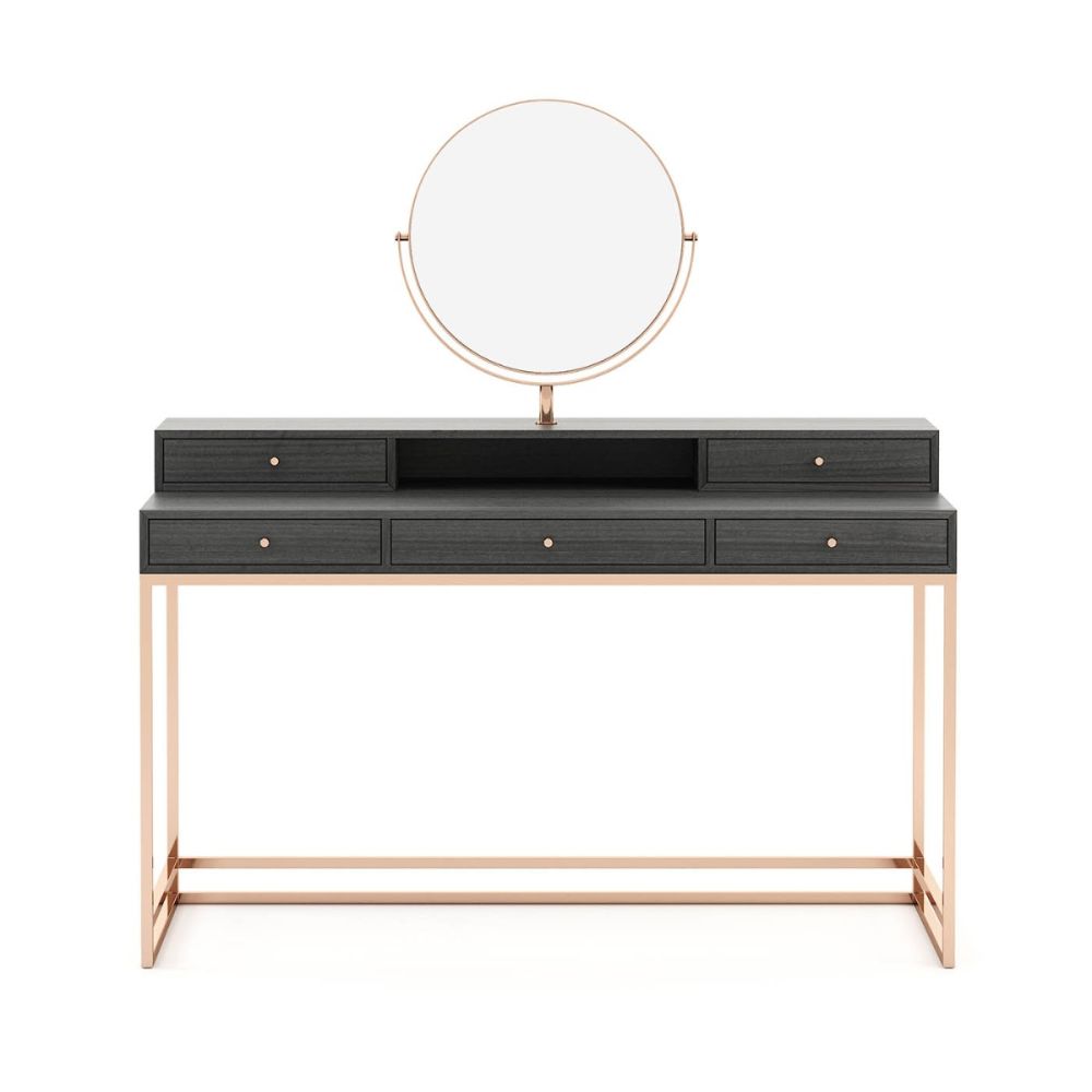 An elegant eucalyptus dressing table with a copper base and accents 