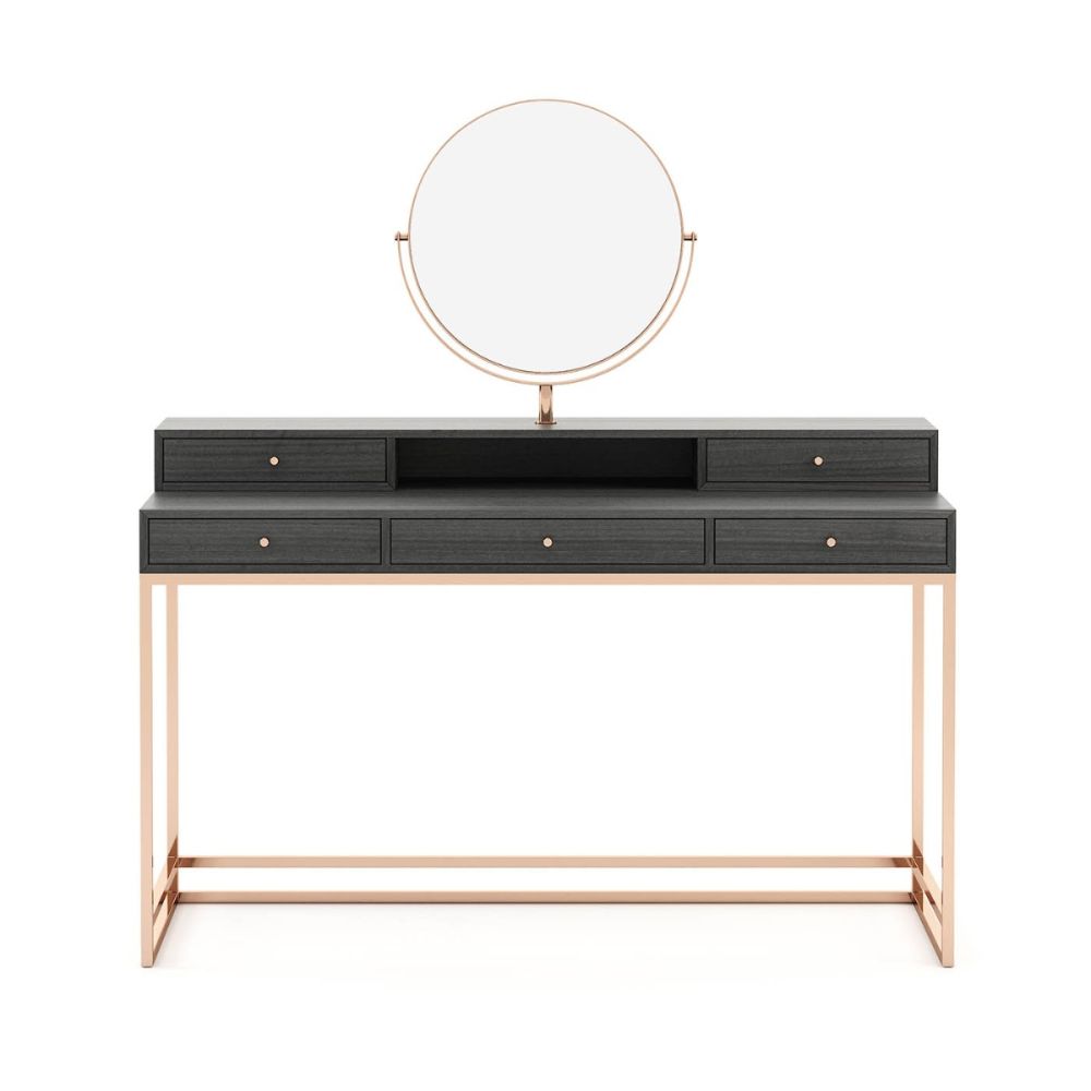 An elegant eucalyptus dressing table with a copper base and accents 