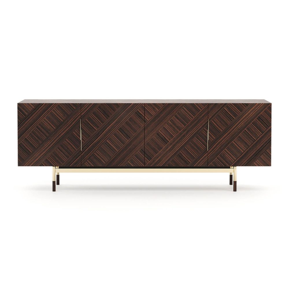 A stylishly mid-century inspired sideboard with gold-painted accents 