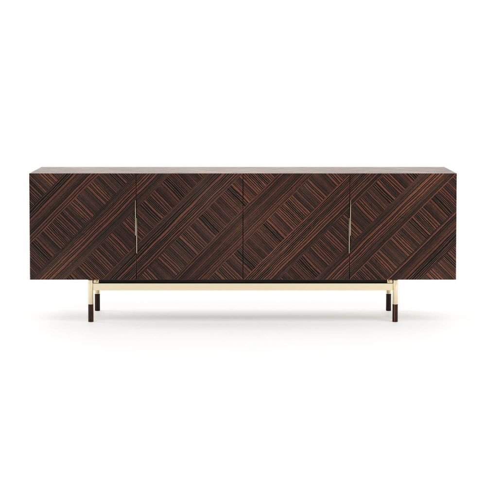 A stylishly mid-century inspired sideboard with gold-painted accents 