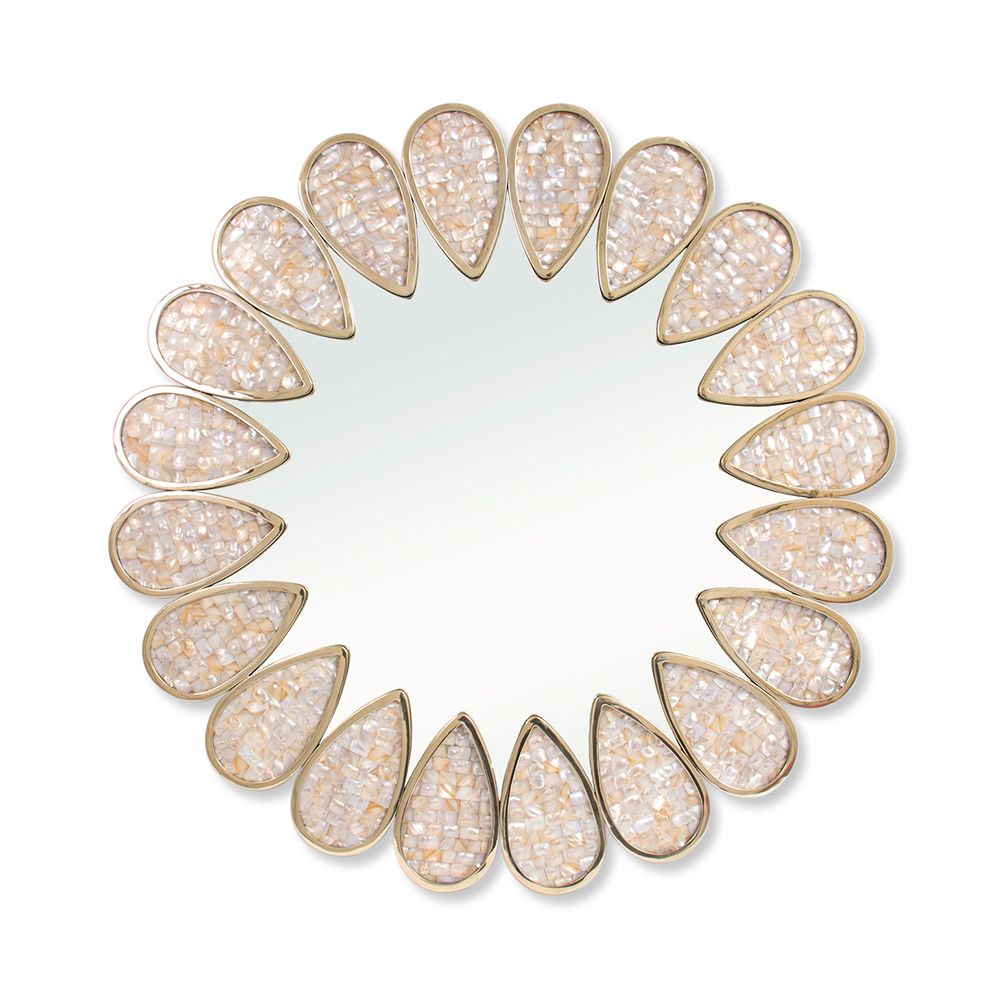 A luxurious mother of pearl mirror with a brass structure 