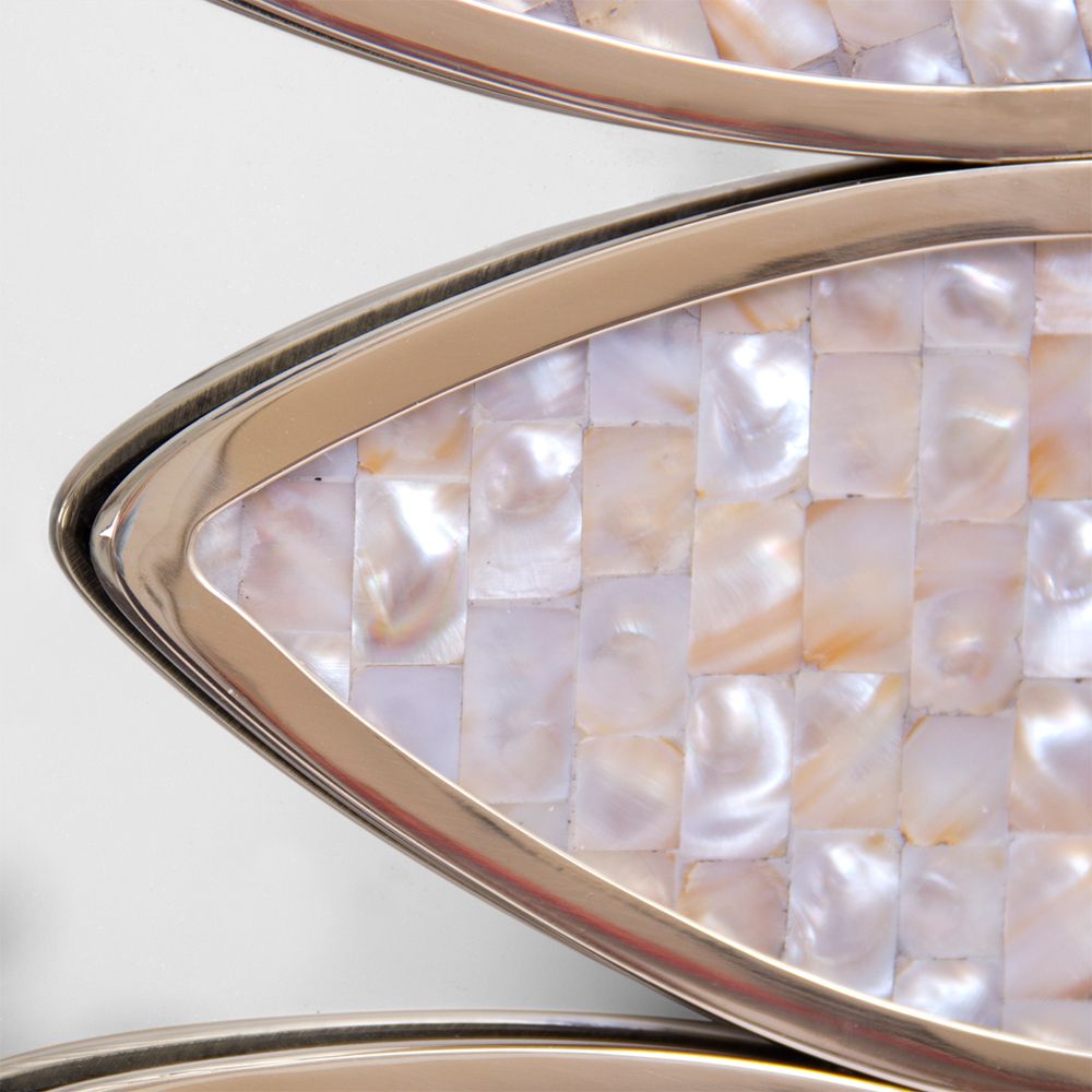 A luxurious mother of pearl mirror with a brass structure 