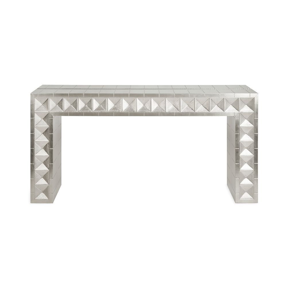 A stunning hand-stamped nickel waterfall console table