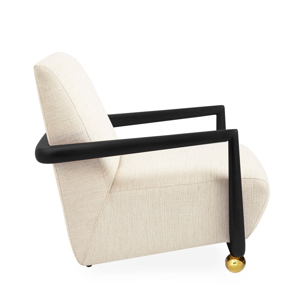 contemporary l-shaped armchair with natural linen upholstery