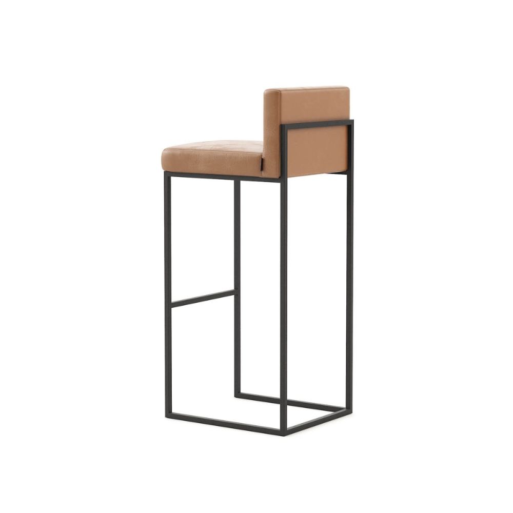 A luxurious tall bar stool in Seoul Camel leather with an iron base