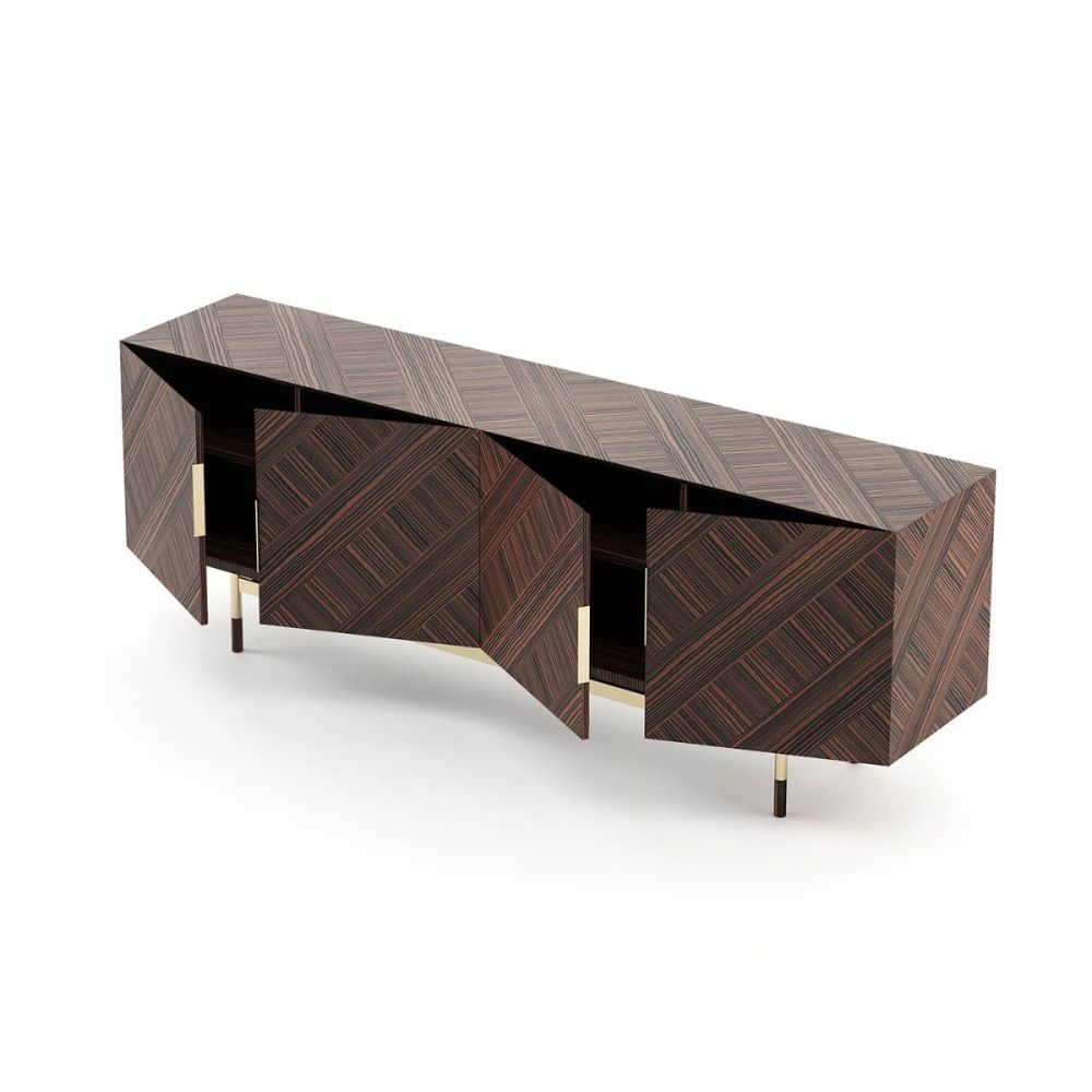 A stylishly mid-century inspired sideboard with gold-painted accents 
