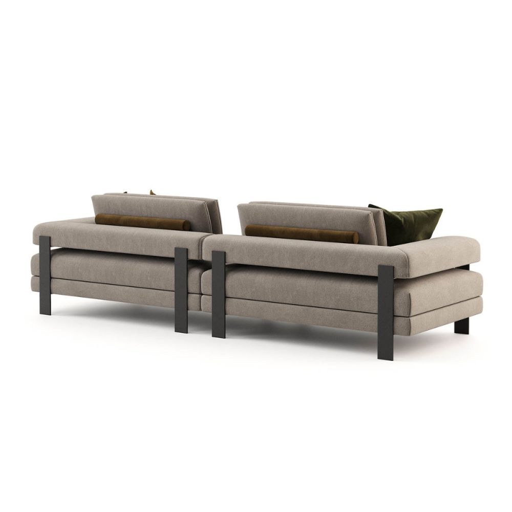 Smooth grey velvet, unique, contemporary designed 3 seater sofa