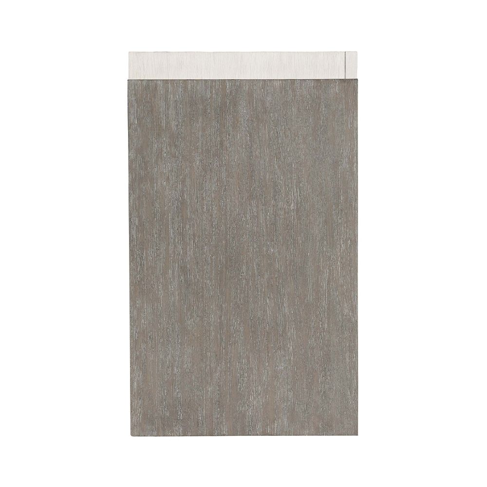 A sophisticated dresser from Bernhardt with a two toned white and grey finish, brushed stainless steel handles and nine soft closing drawers