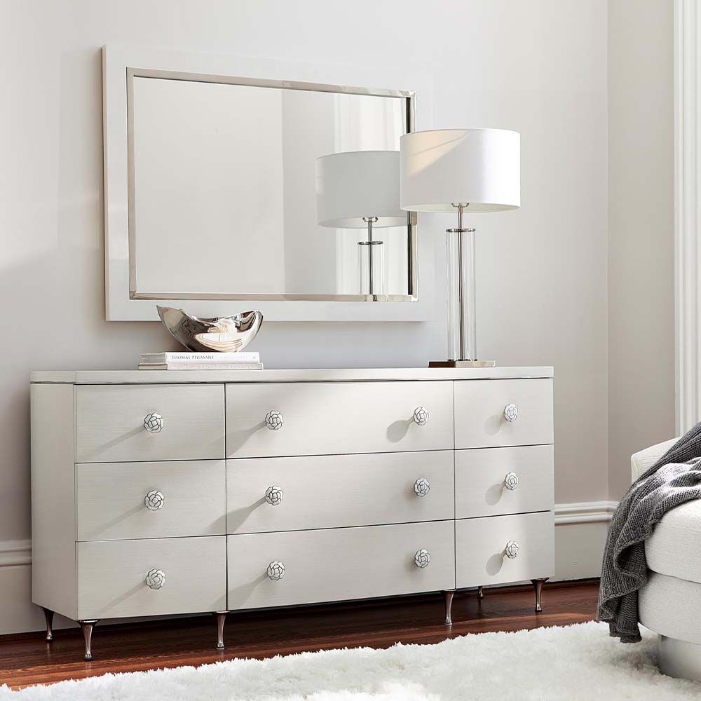 A feminine nine-drawer dresser with subtle and elegant details