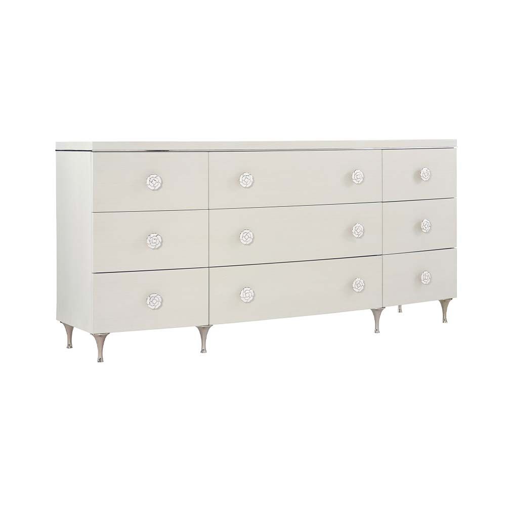 A feminine nine-drawer dresser with subtle and elegant details