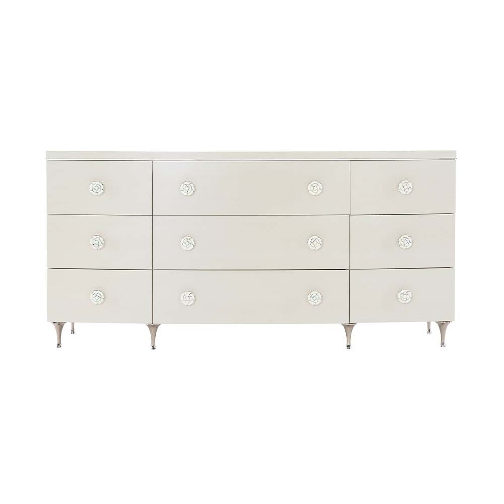 A feminine nine-drawer dresser with subtle and elegant details