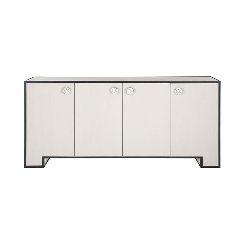 Monochromatic sideboard with four doors and rose detail handles