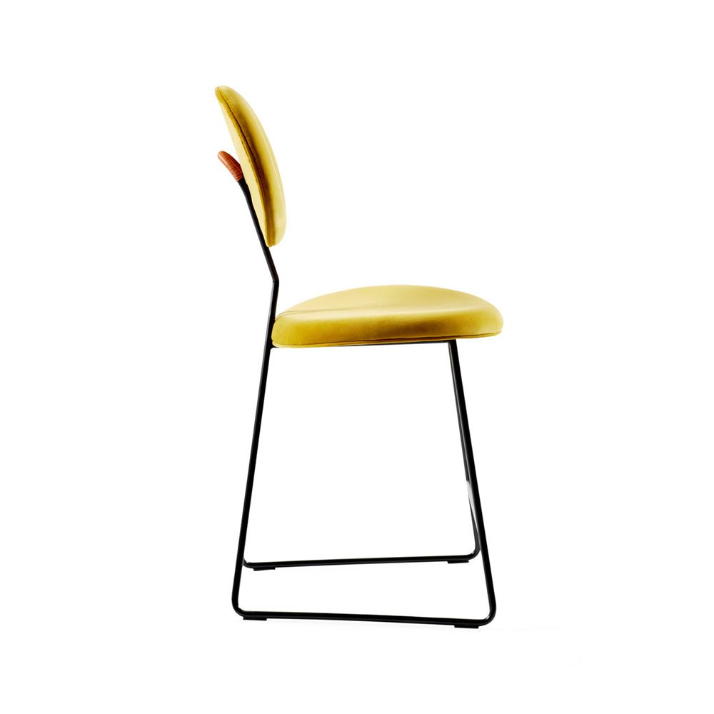 Chic counter stool in vibrant yellow finish with black metal frame