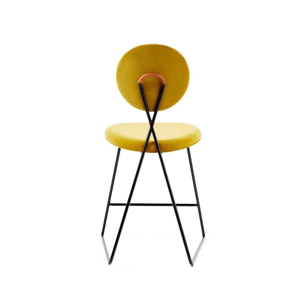 Chic counter stool in vibrant yellow finish with black metal frame