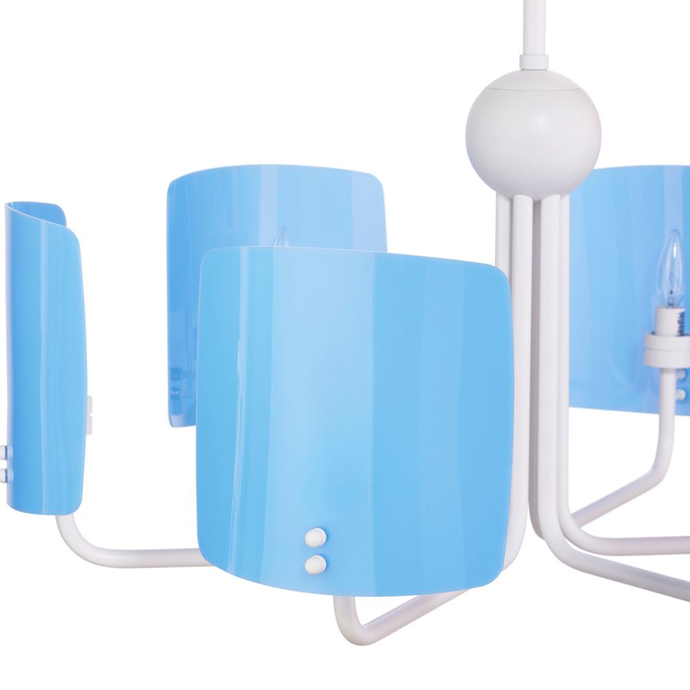 Eye-catching six-light chandelier with luxurious blue shades