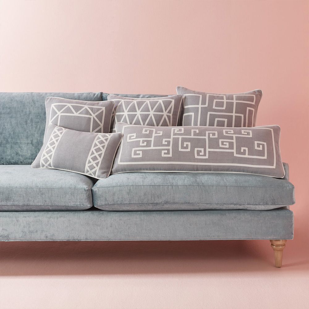 Striking grey and white graphic pattern cushion