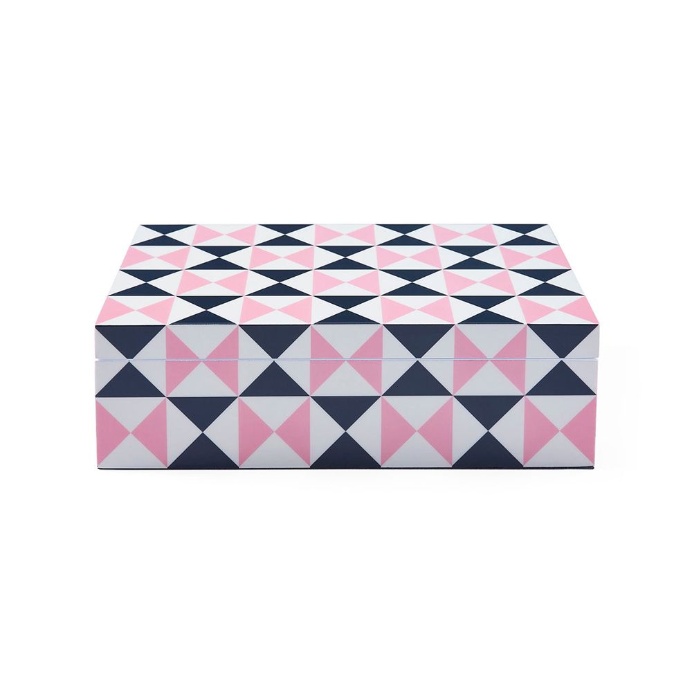 A colourful and graphic box with a 60s inspired pattern 