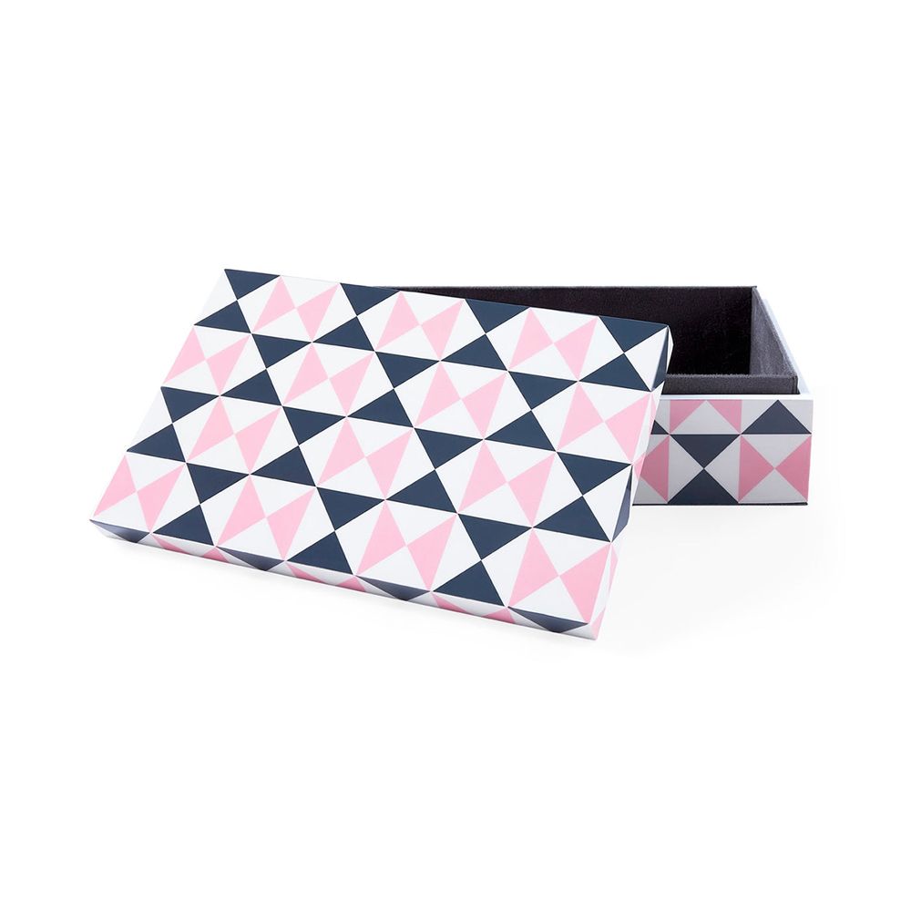 A colourful and graphic box with a 60s inspired pattern 
