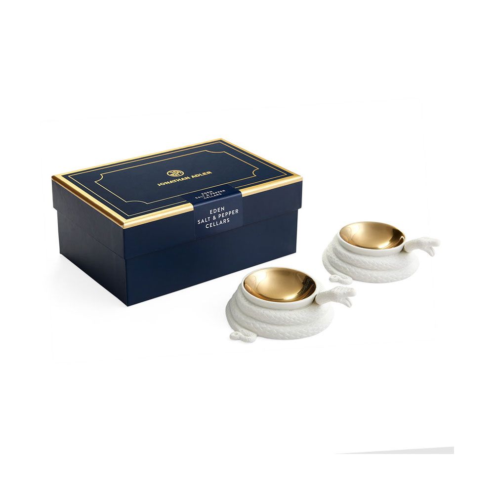 Enchanting snake design salt and pepper cellars with gold interior