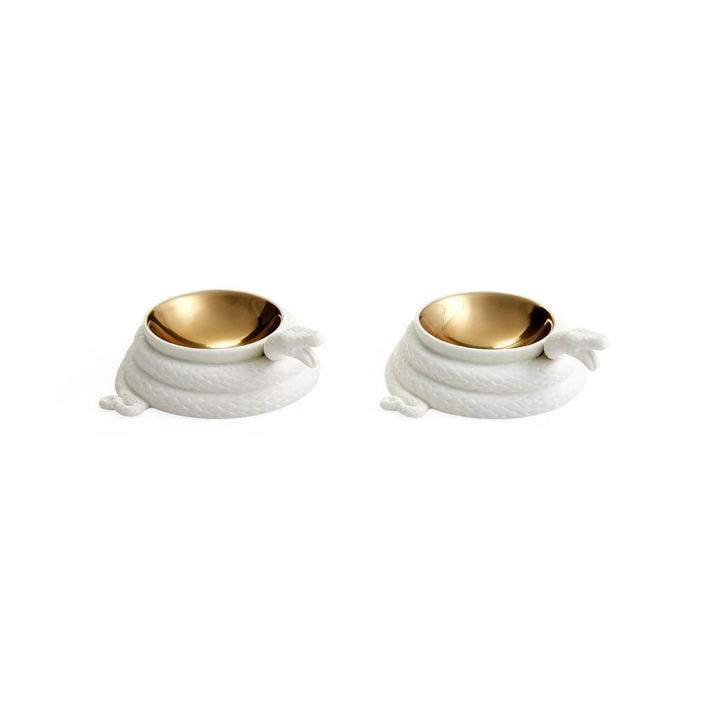 Enchanting snake design salt and pepper cellars with gold interior