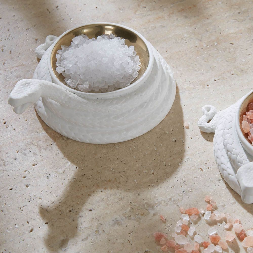 Enchanting snake design salt and pepper cellars with gold interior