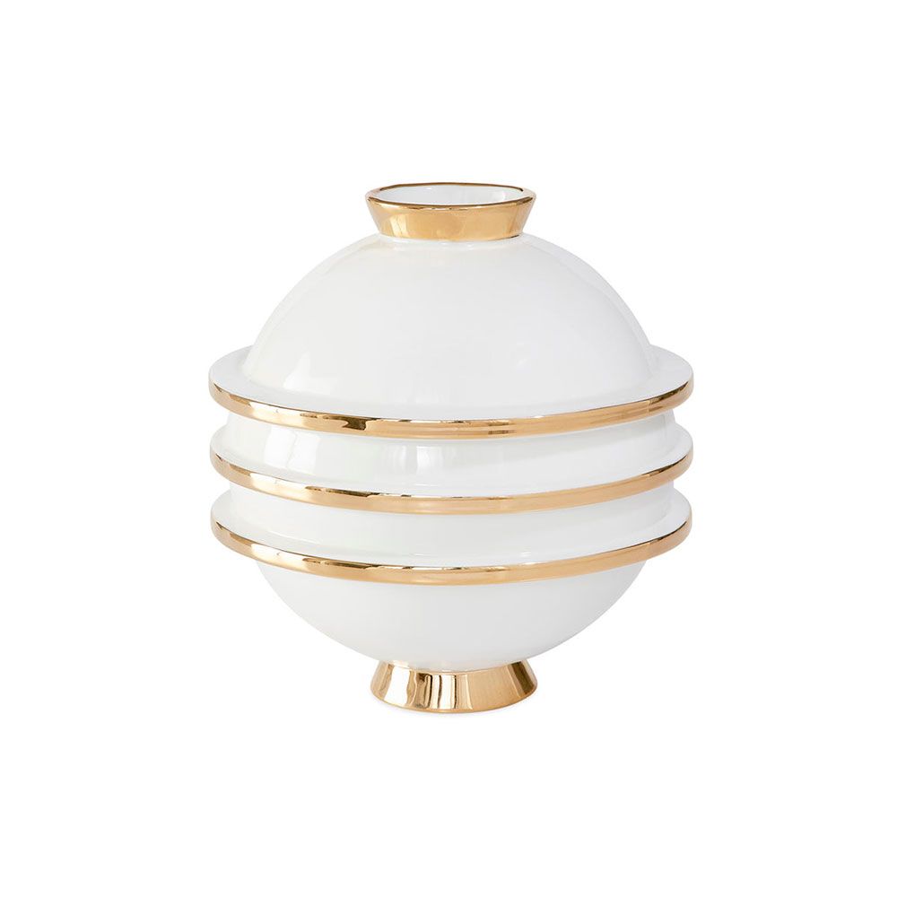 Ravishing round vase with gold rings