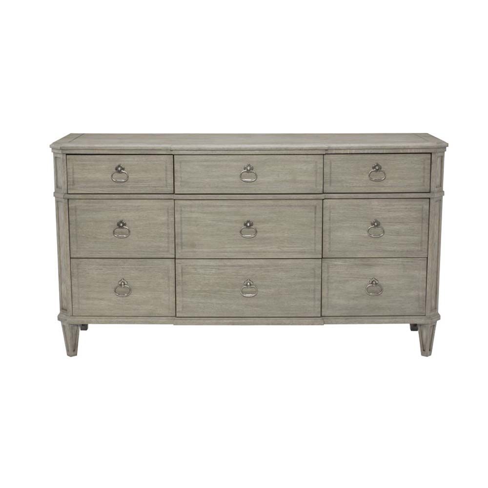A nine drawer dresser with various drawer sizing - perfect for any rustic or contemporary decor