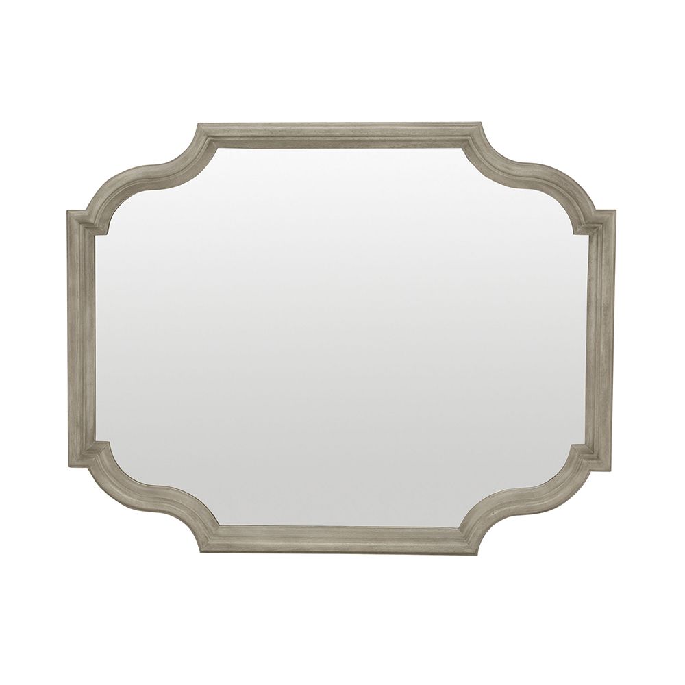 A classic and traditional wall mirror with curved edges, a solid white oak frame and grey finish 