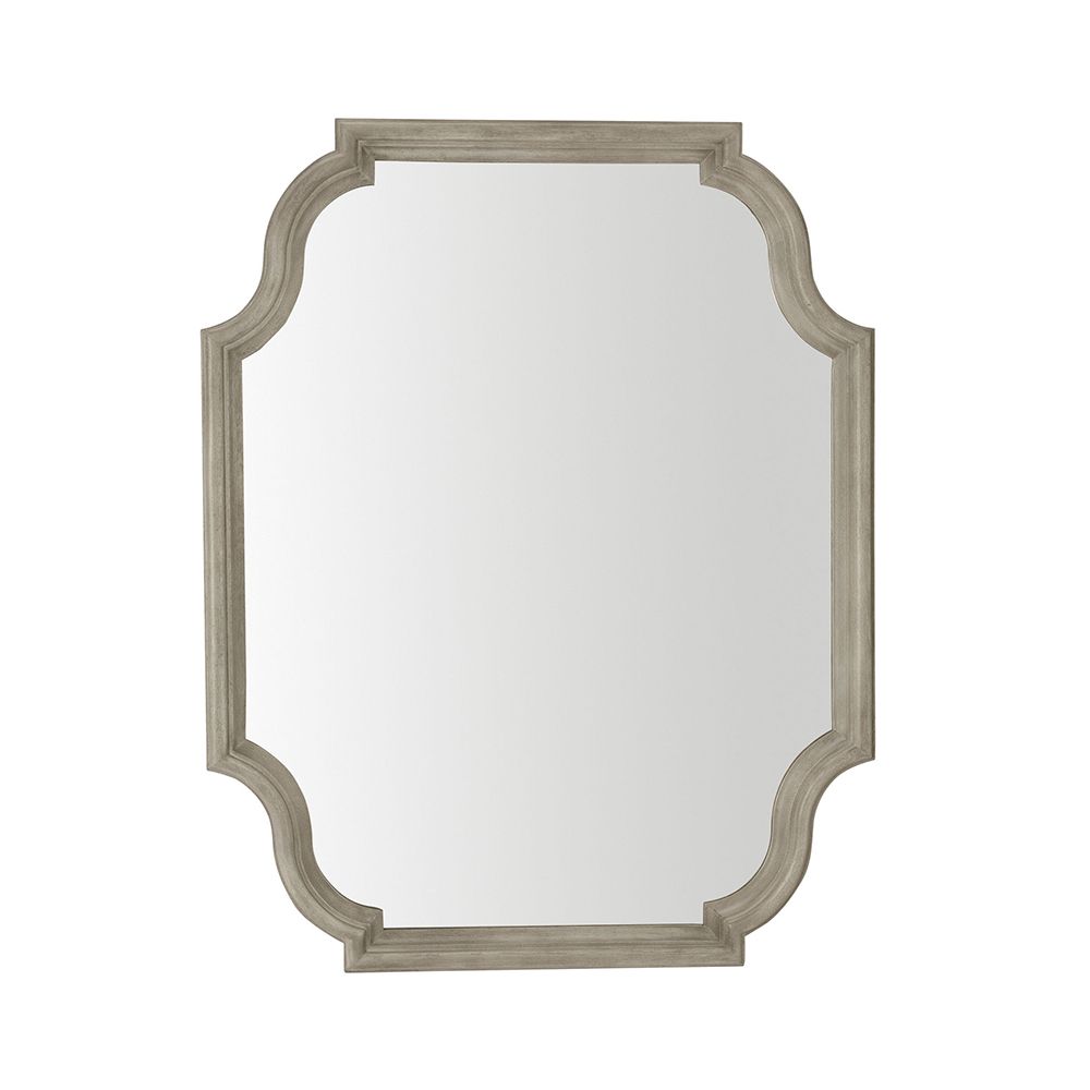 A classic and traditional wall mirror with curved edges, a solid white oak frame and grey finish 