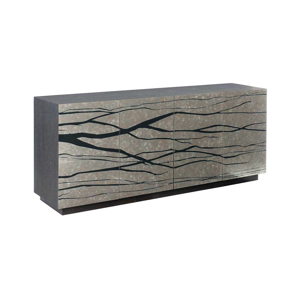 Hand-painted sideboard with four doors finished in faux bois