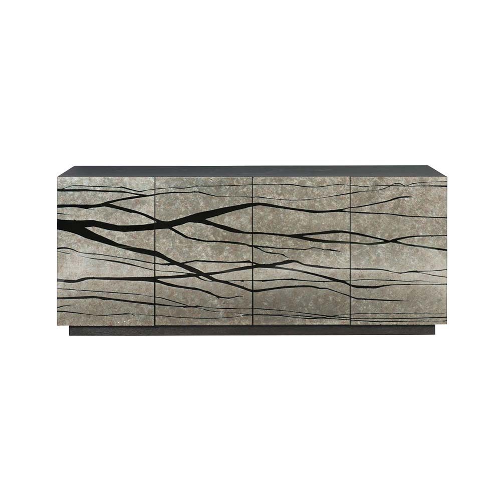 Hand-painted sideboard with four doors finished in faux bois