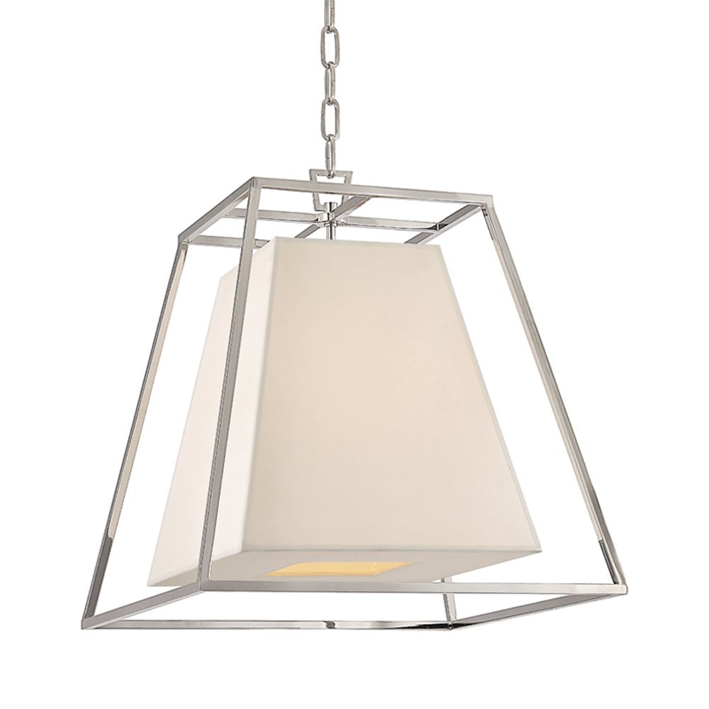 A beautiful industrial-inspired faux silk and polished nickel pendant