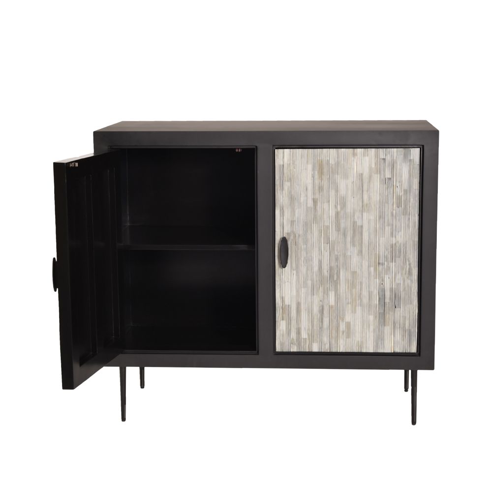 Luxurious bone inlay pin striped cabinet in a cream finish