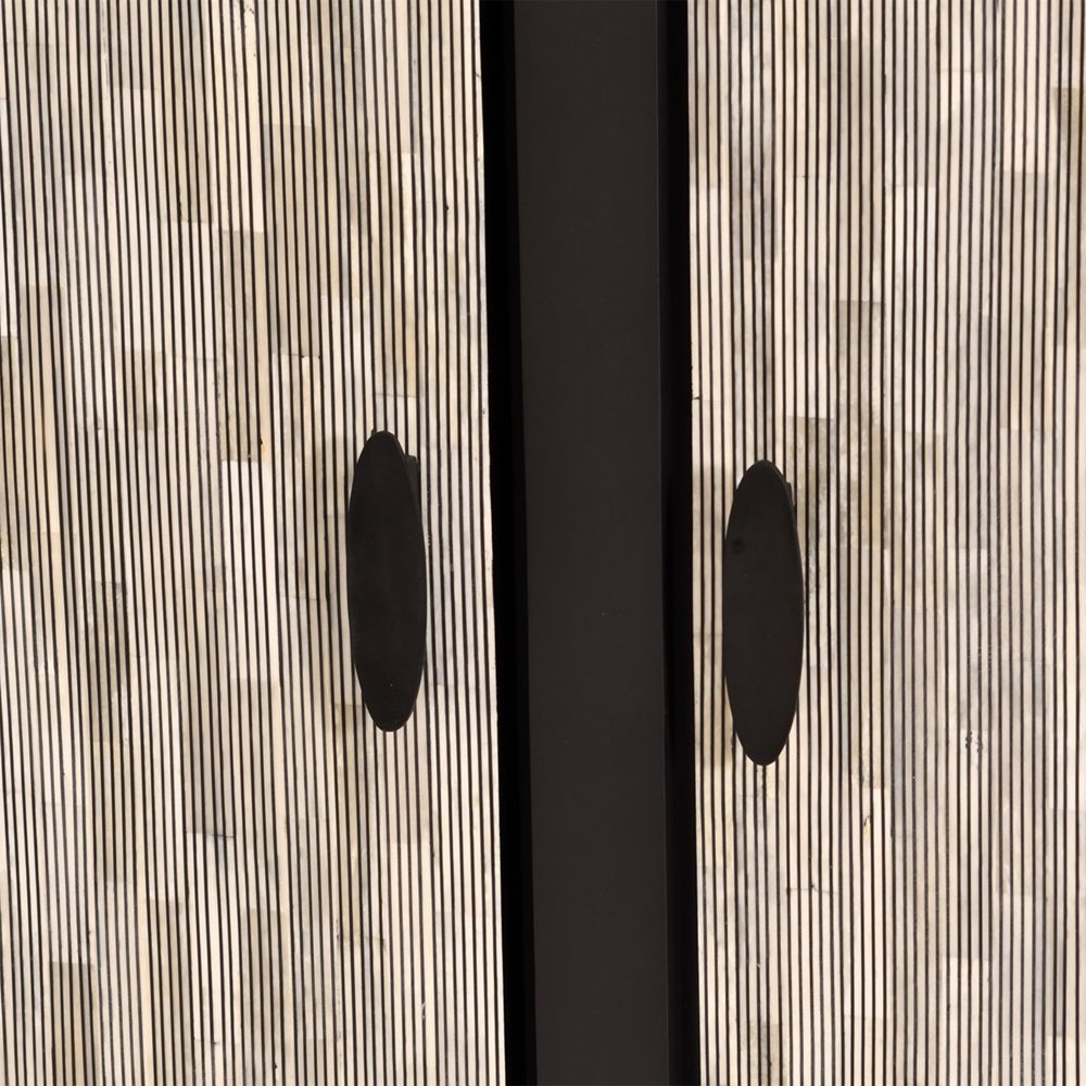 Luxurious bone inlay pin striped cabinet in a cream finish