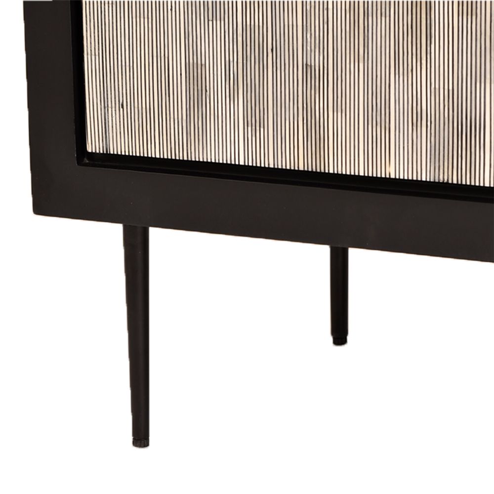 Luxurious bone inlay pin striped cabinet in a cream finish