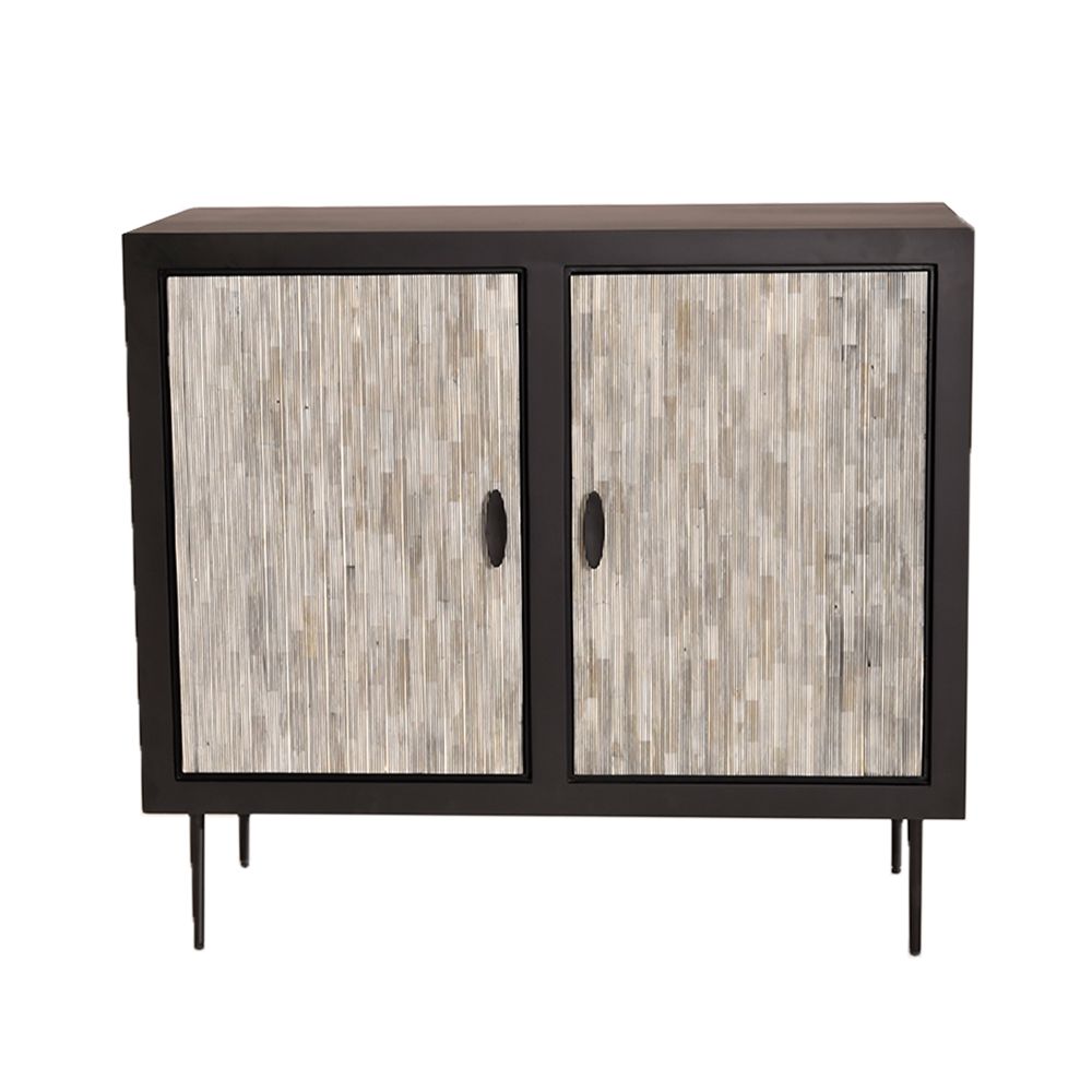 Luxurious bone inlay pin striped cabinet in a cream finish