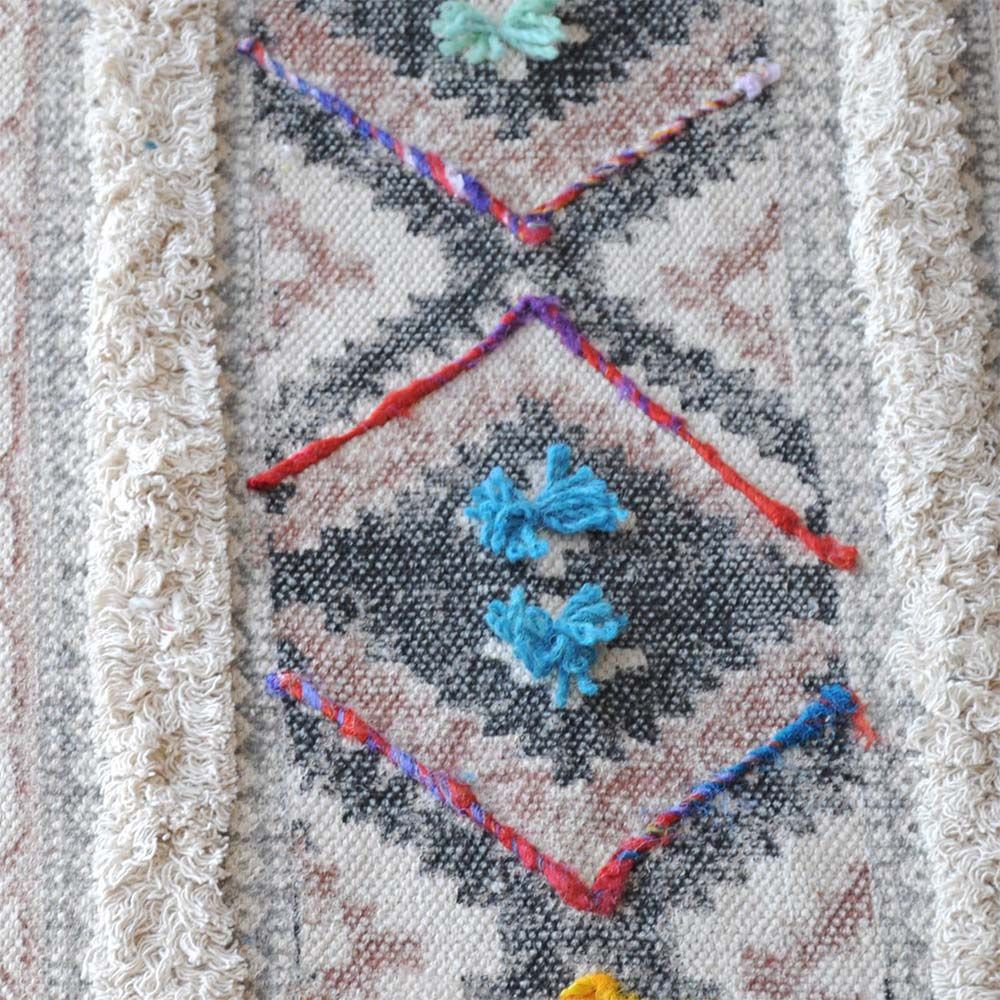 A luxurious multicoloured rug with a pit loom finish