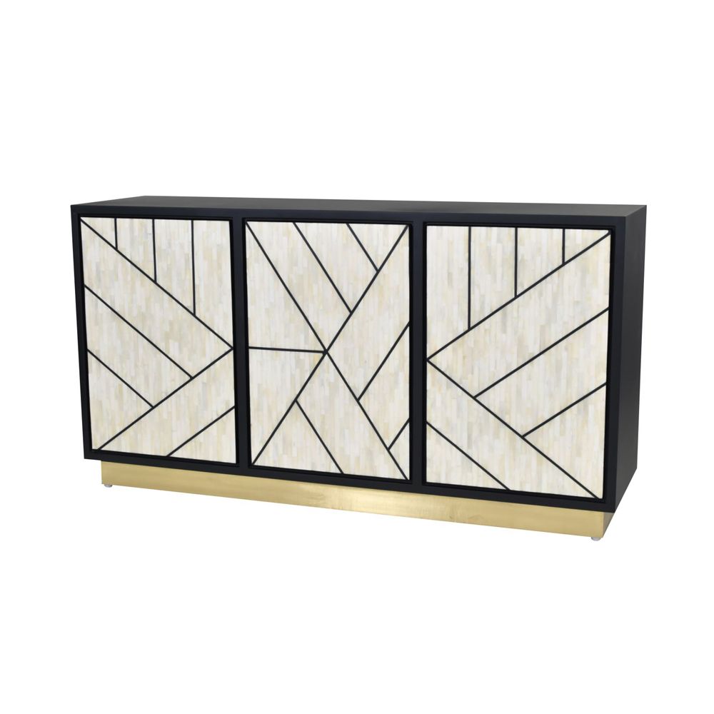 Luxurious modern glam abstract cabinet in a black and cream design with a golden base