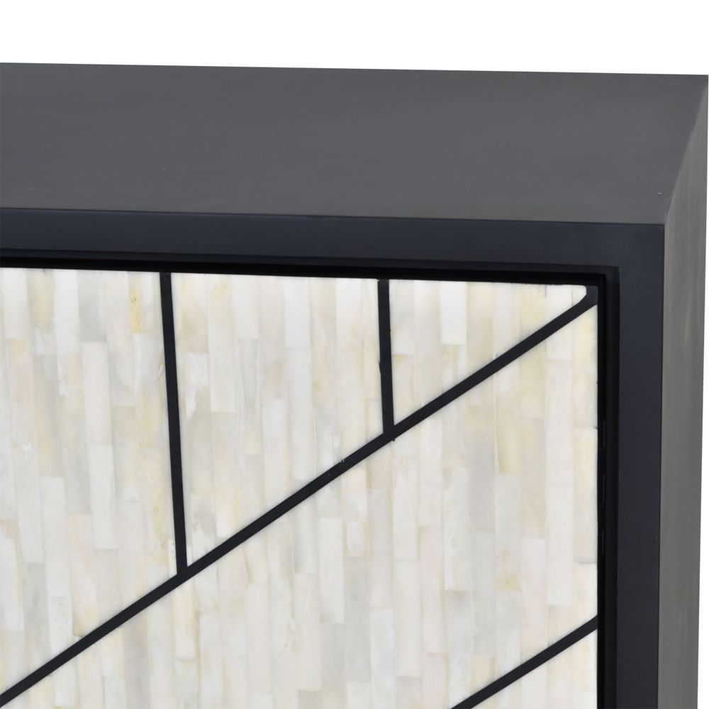 Luxurious modern glam abstract cabinet in a black and cream design with a golden base