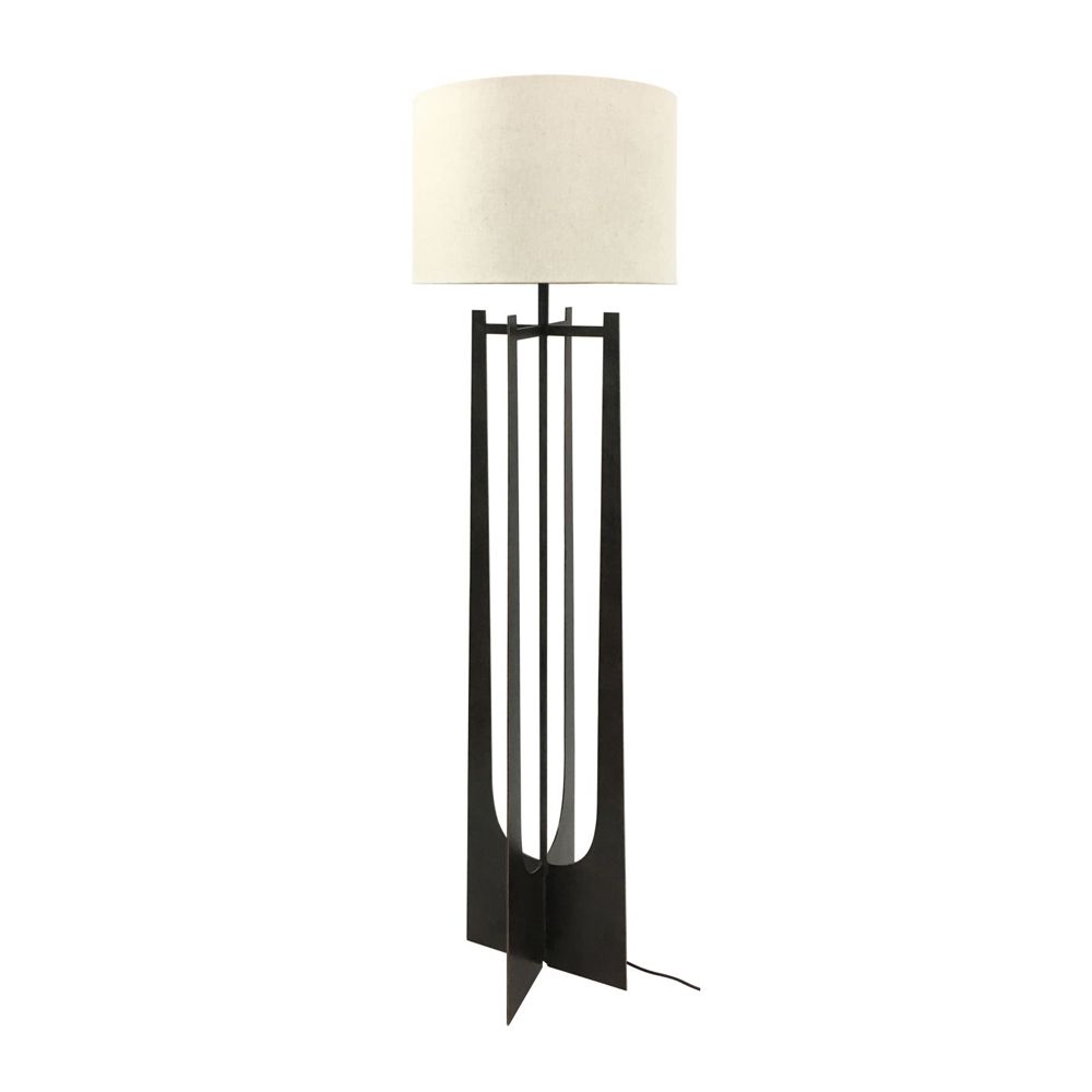 Contemporary dark oak finished floor lamp with natural linen shade